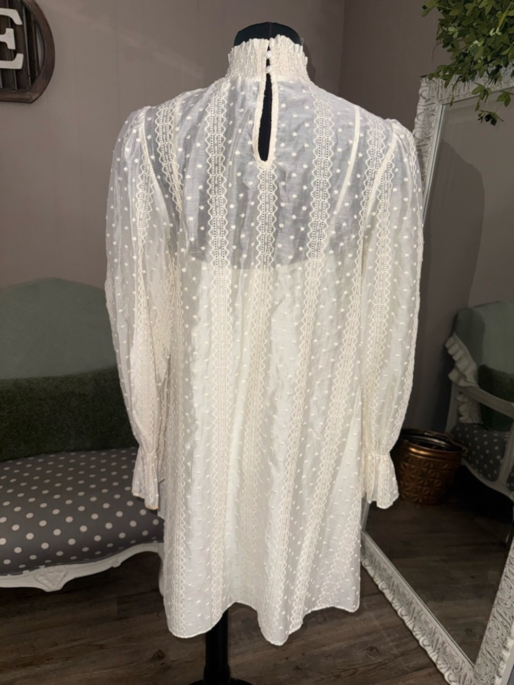 English Factory • Embroidered Smocked Neck Organza Dress - Picture 14 of 16